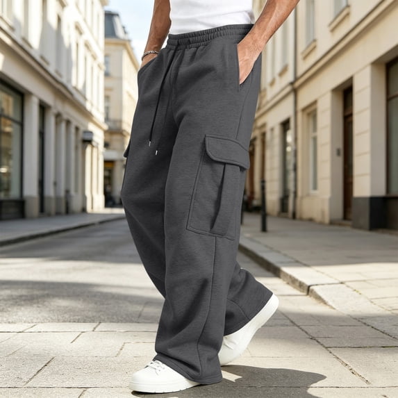 Men Wide Leg Baggy Cargo Sweatpants with Multi Pockets