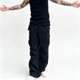 thumbnail image 1 of Men Wide Leg Cargo Pants Durable Twill Relaxed Fit Drawstring Outdoor Travel Trousers S-XL, 1 of 8