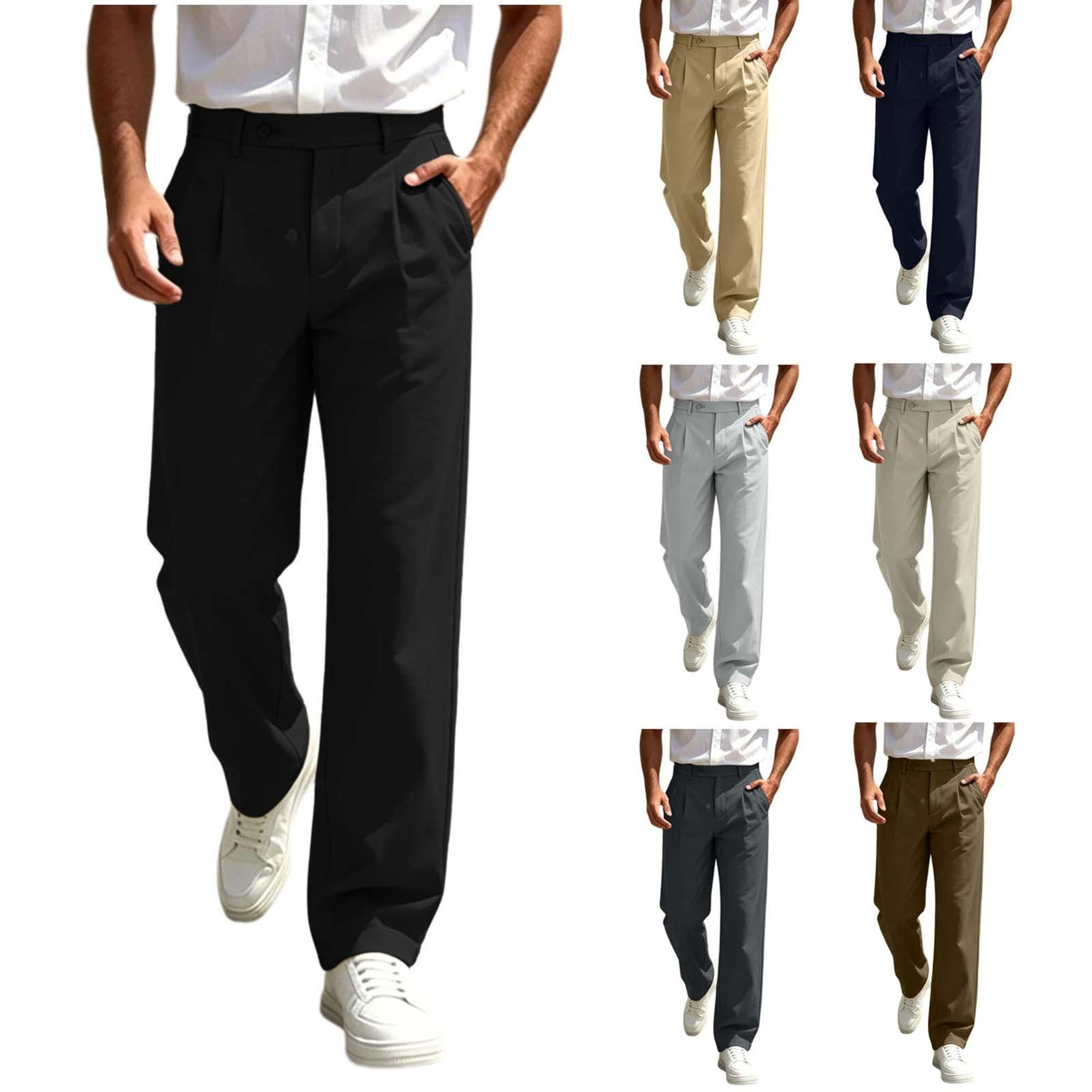 Men Wide Leg Dress Pants Sevevn Wrinkle Resistant Woven Fabric Button ...