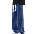 thumbnail image 1 of Men Wide Leg Jeans Plus Size Relaxed Length Trousers for Everyday Wear and Tall Comfort Fit Durable Polyester Versatile, 1 of 4