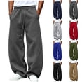 thumbnail image 1 of Men Wide Leg Sweatpants Sevevn Elastic Drawstring Waist Slant Hand Pockets Solid Knit Trousers For Gym Sports Street Casual Daily Outfits, 1 of 6