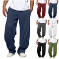 thumbnail image 1 of Men Wide Leg Sweatpants Sevevn Soft Thick Knit Elastic Drawstring Waist Side Pockets Solid Loose Bottoms For Streetwear Casual Daily Lounging, 1 of 6