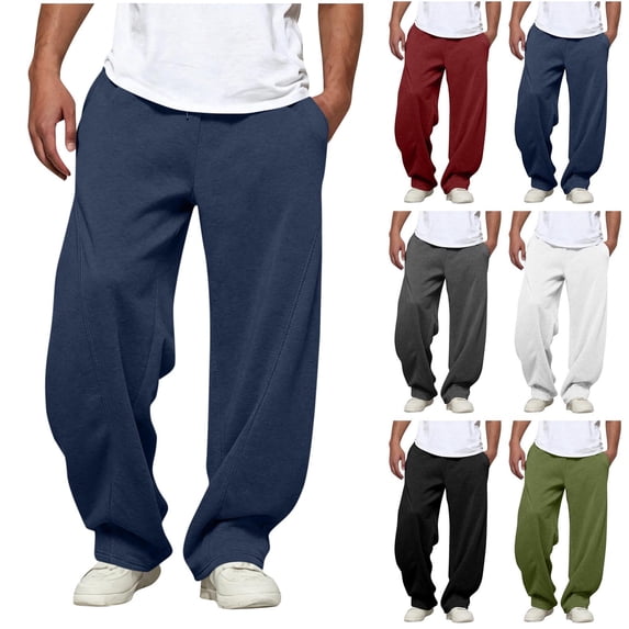 Men Wide Leg Sweatpants Sevevn Soft Thick Knit Elastic Drawstring Waist Side Pockets Solid Loose Bottoms For Streetwear Casual Daily Lounging