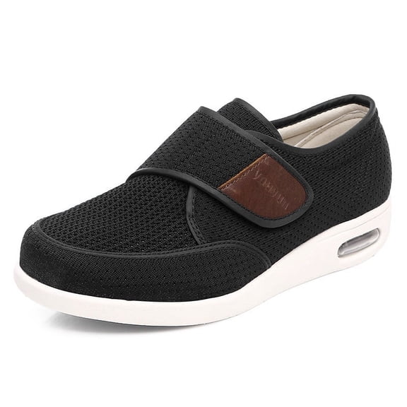 Men Wide Width Elderly Shoes, Adjustable Hook and Loop Closure Anti-Slip Breathable Lightweight, Swollen Feet Walking Edema Sneakers
