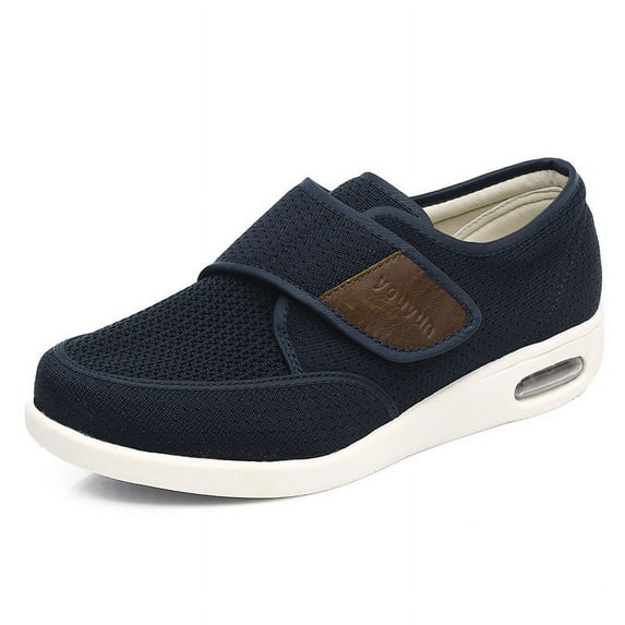 Men Wide Width Elderly Shoes, Adjustable Hook and Loop Closure Anti-Slip Breathable Lightweight, Swollen Feet Walking Edema Sneakers