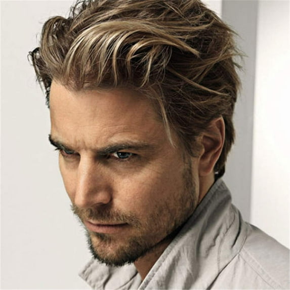 Men Wig Short Blonde ~ Layered Natural Synthetic Hair Full Wigs for Male Guy Daily Party Wear (~ Blonde)