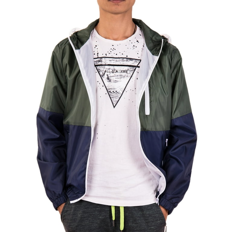Men Wind Jacket with Hooded Zip Up Sport Windbreaker Jacket Coat