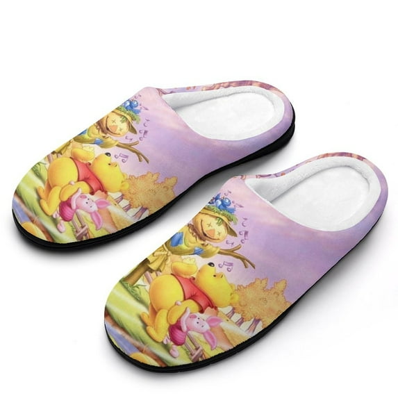 Men Winnie The Pooh Slippers Non-Slip Fuzzy House Slippers Warm Soft Plush Winter House Shoes Indoor Outdoor Slip-On Shoes