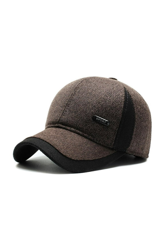 Men Winter Baseball Cap With Ear Flaps Warm Cotton Snapback Cap Hat Plain 1X Q2D7