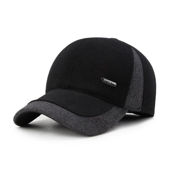 Men Winter Baseball Cap With Ear Flaps Warm Cotton Snapback Cap Hat Plain 1X Y1M5