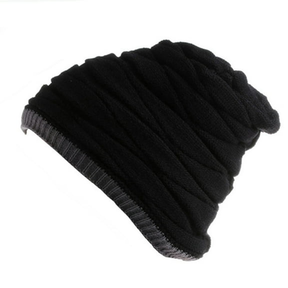 Men Winter Beanie Hat, Fashion Casual Soft Skin-friendly Stretch Double-layer Knitted Plush Winter Head Warm Skull Cap for Skiing Snowboarding Camping