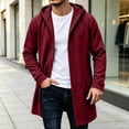 thumbnail image 1 of Men Winter Cardigan Jacket Hooded Button Mid Long Down No Zip Casual Long Sweatshirt Outerwear with Pockets Ribbed Cuffs, 1 of 7