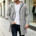thumbnail image 1 of Men Winter Cardigan Jacket Hooded Button Mid Long Down No Zip Casual Long Sweatshirt Outerwear with Pockets Ribbed Cuffs, 1 of 7