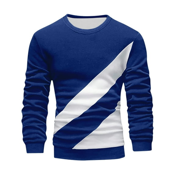 Men Winter Casual Color Block Round Neck Pullover Sweater Soft Comfortable Lined Shirt Casual Fall Pullover Long Sleeve Crewneck Loose Tops