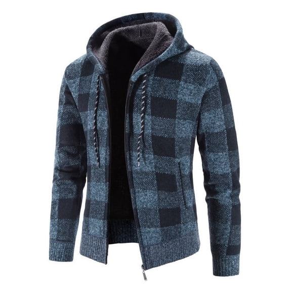 Men, Winter Clothing, Fashion, Plus, Plaid Sweater, Casual, Plus-size Menswear, Slim Fit, Hooded, Cardigan, Sweater, Jacket