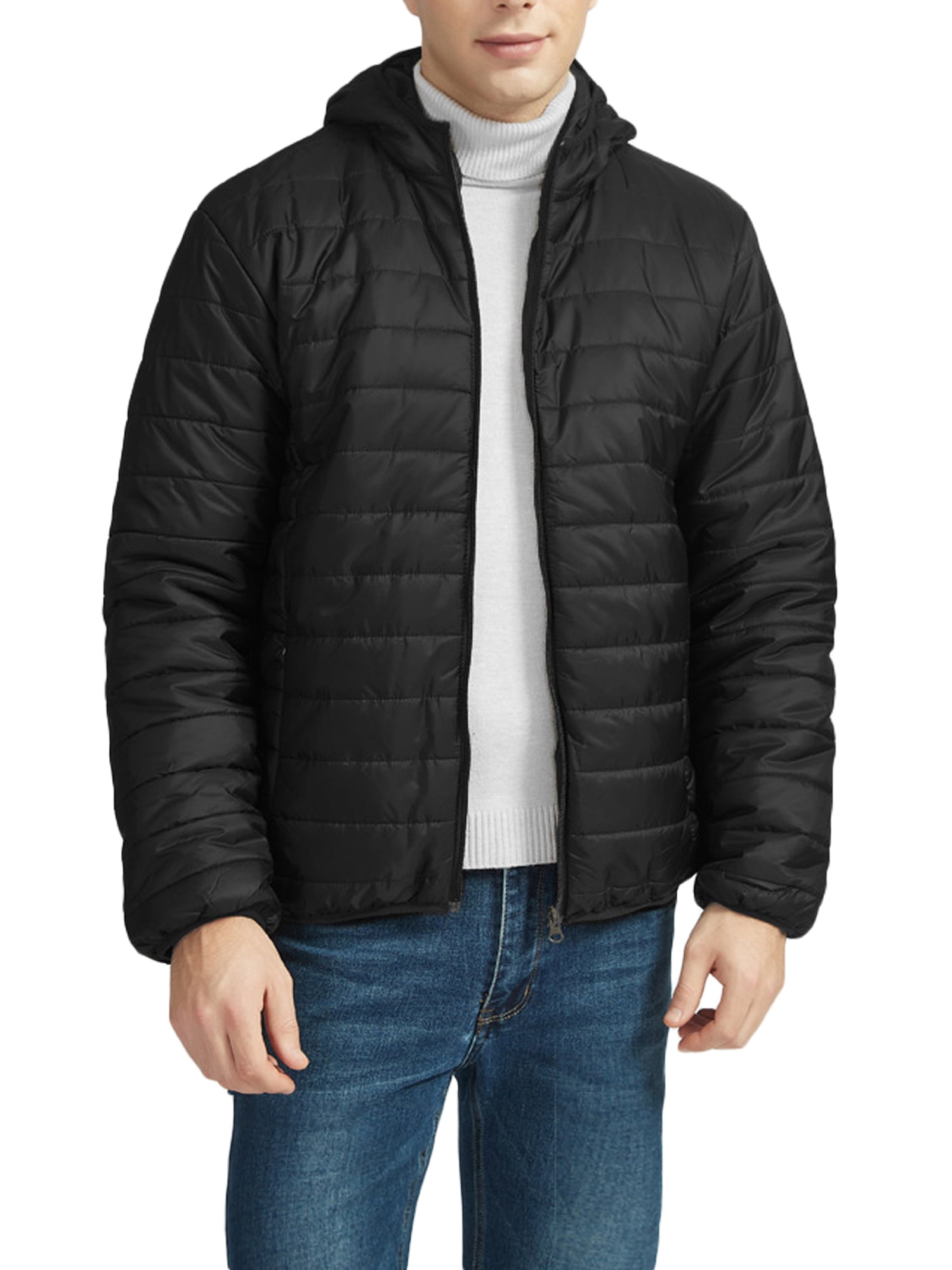 Men Winter Coats Jacket Solid Color Hooded Long Sleeves Zip Up Outer Wear with Pockets