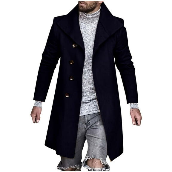 Men Winter Coats Men'S And Winter Business Woolen Coat Fashion Double Breasted Lapel Mid Length Coat Coat Winter Coats for Men