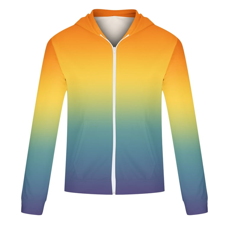 Men Winter Colorful Contrast Color Drawstring Hoodies Full Zipper