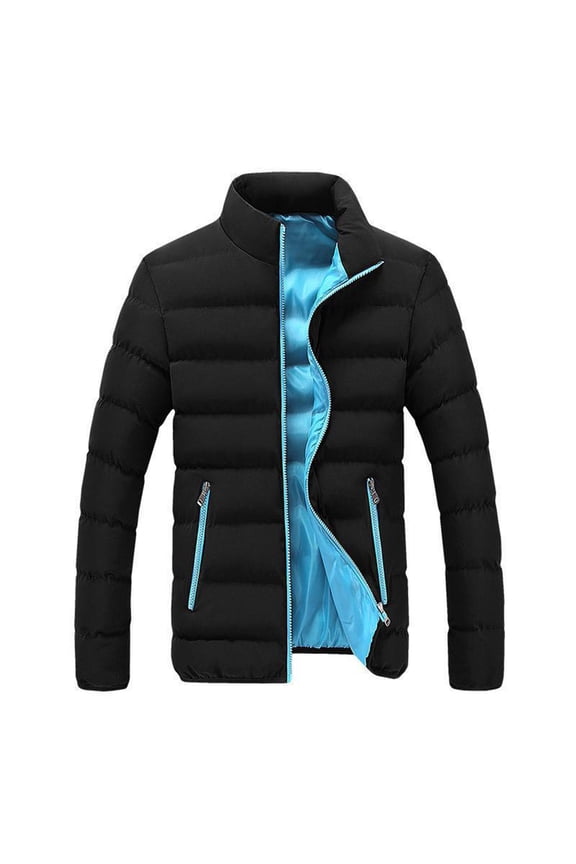 Men Winter Down Coat Jackets Warm Lightweight Full Zip Puffer Jacket Stand Collar Quilted Insulated Warm Puffy Jacket Blue L