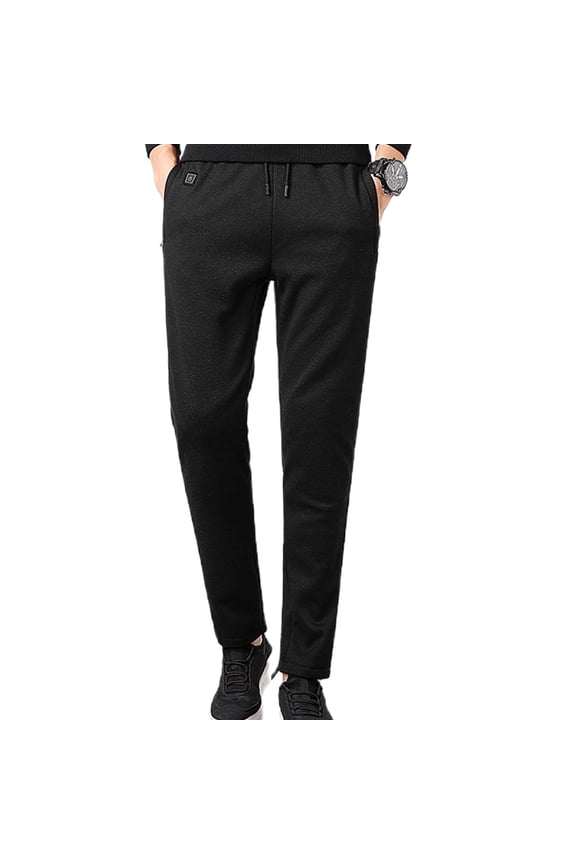 Men Winter Electric USB Heated Pants Thicken Faux Fleece Lining Windproof Thermal Warm Ski Heating Trousers with Pockets