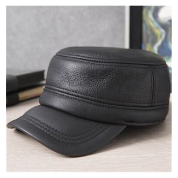 Men Winter F-ur Cap Natural Leather Caps Warm Mili-tary Hats Men Flat Cap Cold Proof Thermal F-ur Fluffy Earmuffs Hat ,Fashion