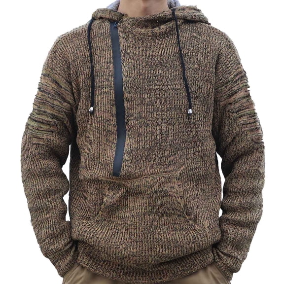 Men Winter Fallow Pullover Jacket Long Sleeve Hooded Brocade Sweater