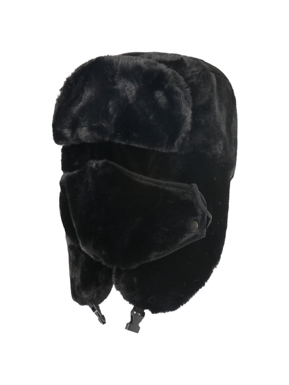 Men Winter Fuzzy Trapper Hat with Detachable Mask, Full Fleece Lined Earflap Hat, Windproof Warm Cap for Skiing Cycling