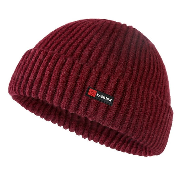 Men Winter Hat Solid Color Dome Stretchy Dome Knitted Thermal Anti-slip Fall Winter Beanie Outdoor Cycling Work Street Cap-Wine Red