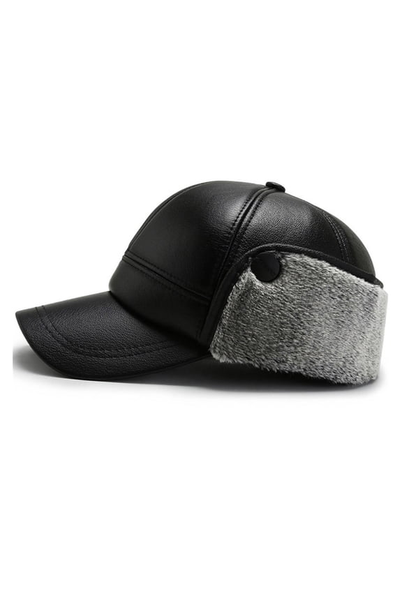Men Winter Hats PU Leather Baseball Cap Men Protect Ear Fu-r Bomber Hats Outdoor Keep Warm Dad Hat ,Classic Design