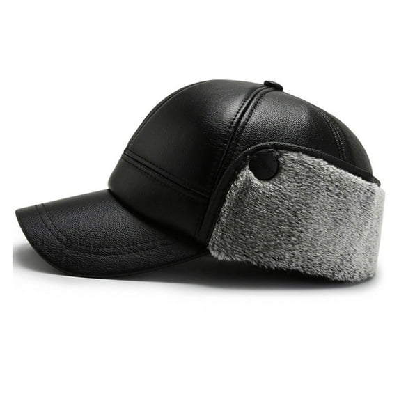 Men Winter Hats PU Leather Baseball Cap Men Protect Ear Fu-r Bomber Hats Outdoor Keep Warm Dad Hat ,Classic Design