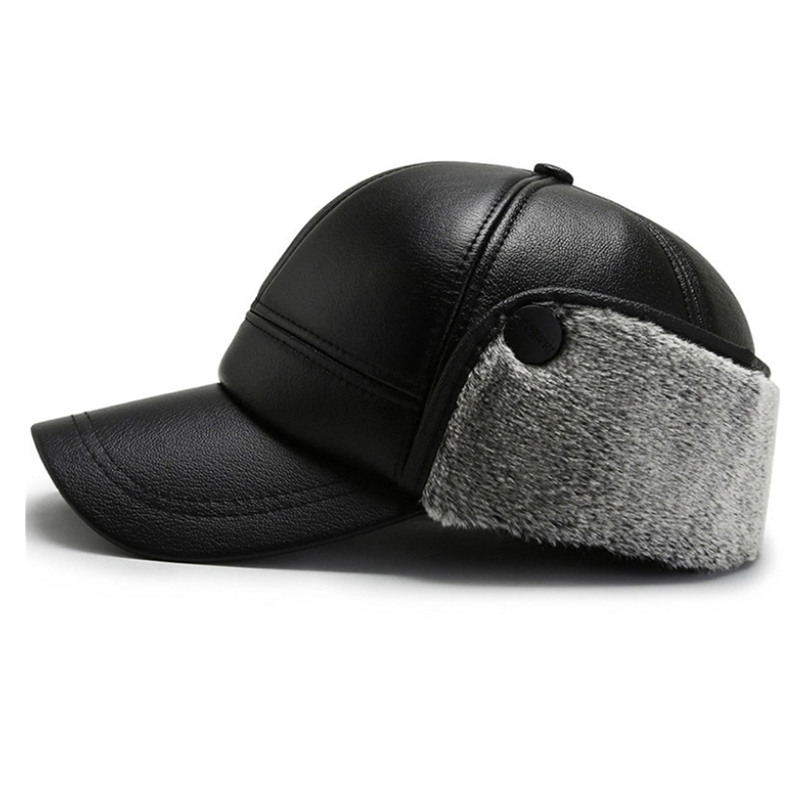 Men Winter Hats PU Leather Baseball Cap Men Protect Ear Fu-r Bomber ...