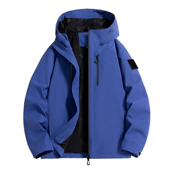 Men Winter Jacket Casual Fashion Solid Color Long-Sleeved Hooded Zipper Pocket Stormtrooper Jacket Warm Winter Snow Coat Windbreaker Hooded Raincoat Jacket