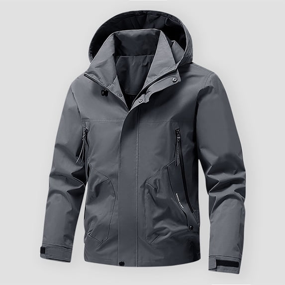 Men Winter Jacket Men's Thin Outdoor Jackets Sports Casual Loose Hiking Windproof Long Sleeve Hooded Casual Outwear Jackets Gray L