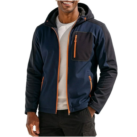 Men Winter Jackets Full-zip Waterproof Windbreaker Fleece Lined Thick Warm Hooded Coat Windproof Outdoors Outerwear (XL, Navy)