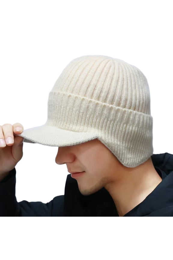 Men Winter Knitted Peaked Hat with Earmuffs Windproof Warm Earflap Hat Outdoor Cycling Baseball Hat Knitted Newsboy Hat with Visor