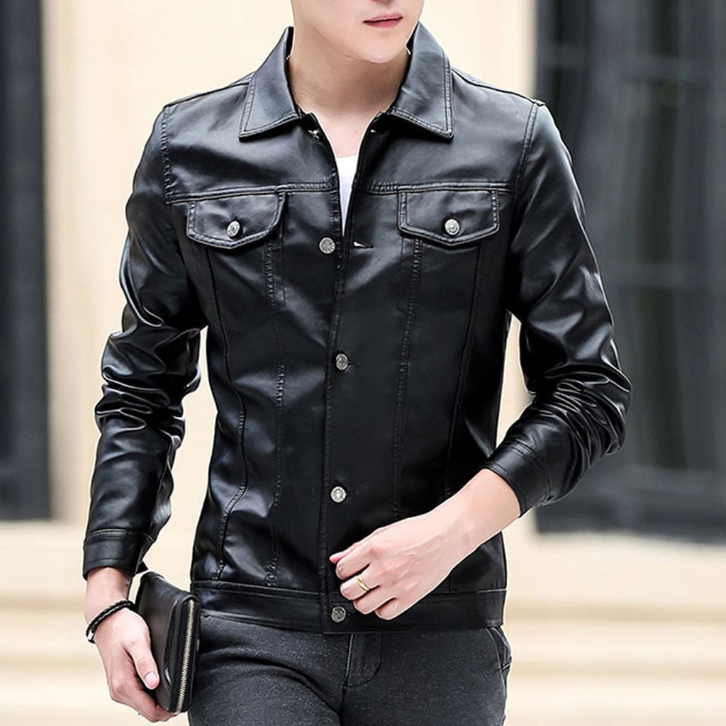 Korean Motorcycle Leather Jackets Men Large Lapel Pu Casual Biker