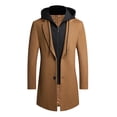 thumbnail image 1 of Men Winter Overcoat Fake Two Piece Wool Long Sleeves Mid Length Zipper Warm Formal Plus Size Detachable Hat Winter Coat for Daily Wear, 1 of 8