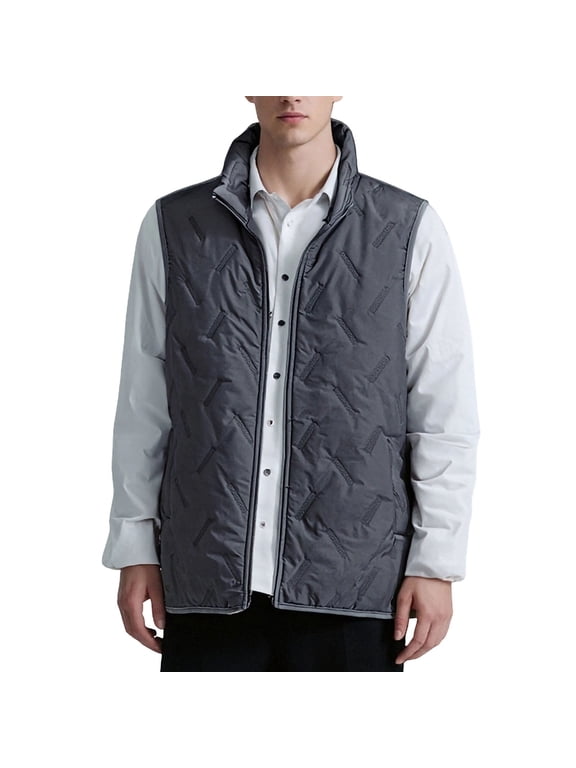 Men Winter Quilted Vest Lightweight Stand Collar Coats Heat Press Full Zip Sleeveless Padded Business Casual Outerwear with Pocket