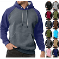 thumbnail image 1 of Men Winter Raglan Color Block Hoodie Long Sleeve Pullover Contrast Sleeve Solid Street Sweatshirts with Pocket (Dark Gray,XXL), 1 of 8
