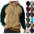 thumbnail image 1 of Men Winter Raglan Color Block Hoodie Long Sleeve Pullover Contrast Sleeve Solid Street Sweatshirts with Pocket (Khaki,XXL), 1 of 9