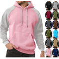thumbnail image 1 of Men Winter Raglan Color Block Hoodie Long Sleeve Pullover Contrast Sleeve Solid Street Sweatshirts with Pocket (Pink,XL), 1 of 9
