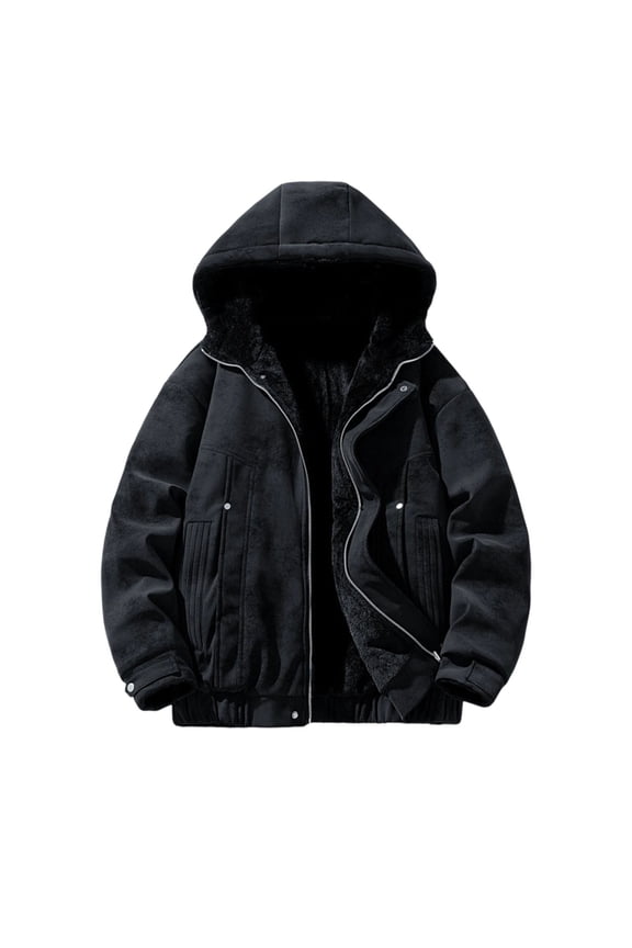 Men Winter Reversible Jackets Hooded Frint Zip Button Windbreaker Thickened Thermal Casual Stylish Outwear With Pockets (XXL, Black)