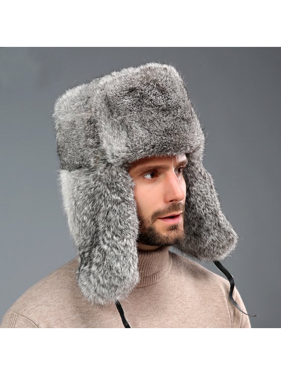 Men Winter Russian Ushanka Hat Faux Fur Trapper Cap Warm Outdoor Earflap Bomber