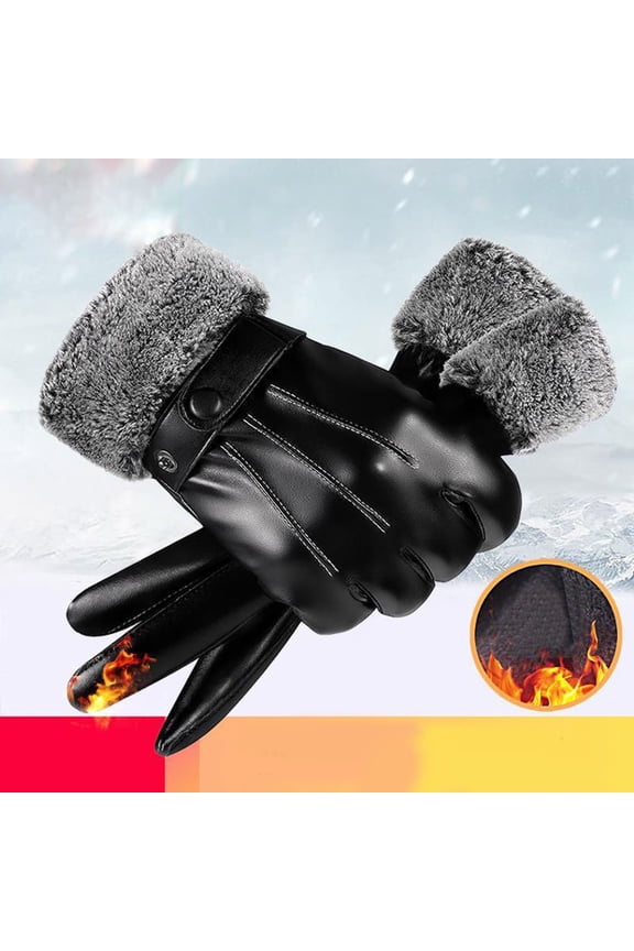 Men Winter Screen Mittens Thermal Warm Touchscreen Compatible Lined Knit Handwear, Black