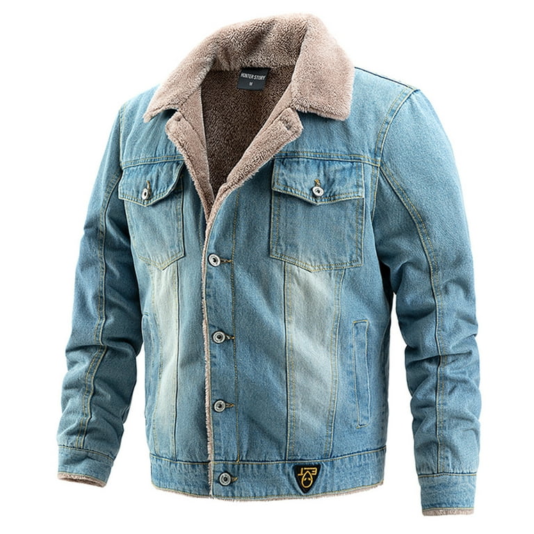 Men Winter Sherpa Lined Denim Jacket Windbreaker Trucker Jacket
