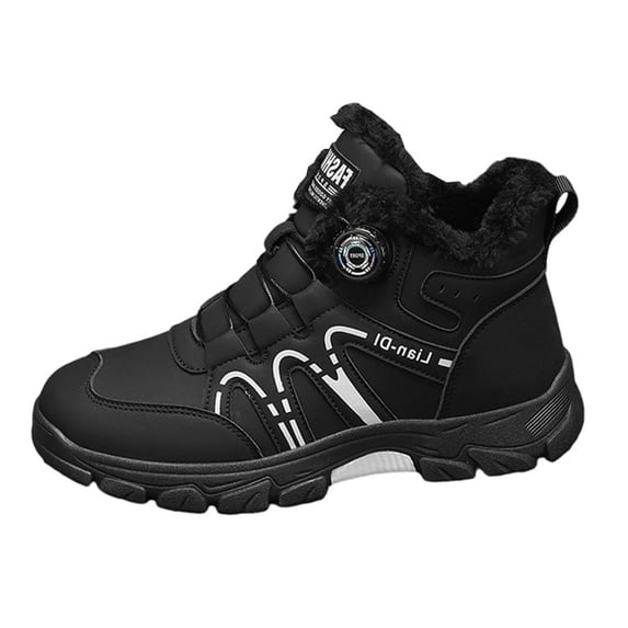 Men Winter Snow Boots Fleece Lined Mens Rotary Buckle Outdoor Boot Walking Hiking Boots Non Slip Backpack Shoes High Top Fashion Sneakers