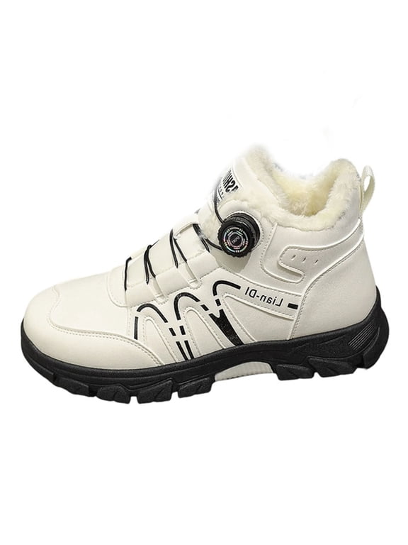 Men Winter Snow Boots Fleece Lined Mens Rotary Buckle Outdoor Boot Walking Hiking Boots Non Slip Backpack Shoes High Top Fashion Sneakers