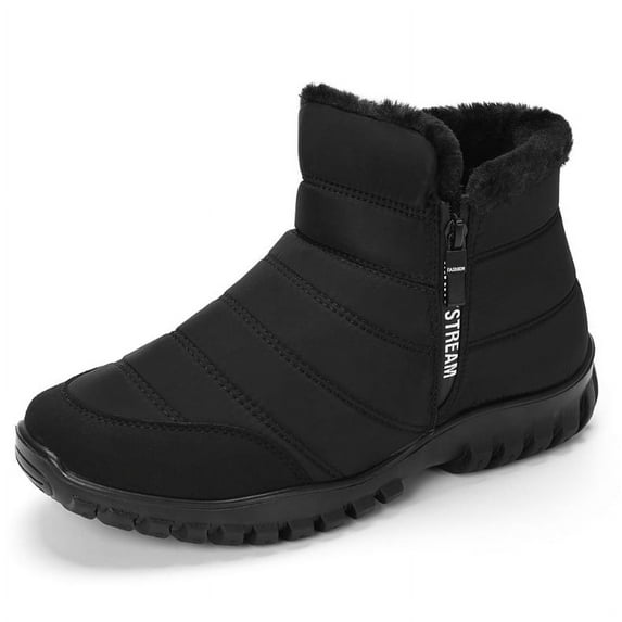 Men Winter Snow Boots: Mens Waterproof Fur Lined Warm Boot Outdoor Walking Comfortable Slip On Zipper Ankle Booties
