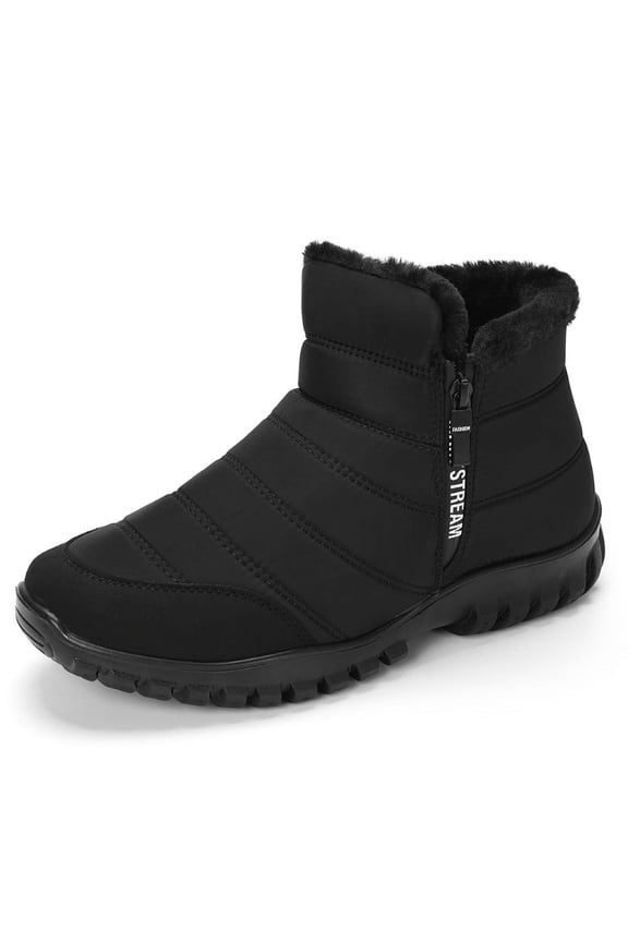 Men Winter Snow Boots: Mens Waterproof Fur Lined Warm Boot Outdoor Walking Comfortable Slip On Zipper Ankle Booties