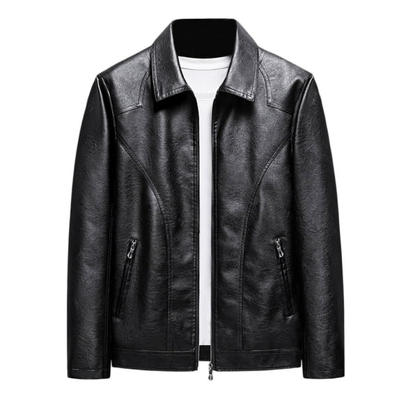 Men Winter Solid Color Lapel And Leather Jacket Business Trend Foreign Trade Casual Loose And Comfortable Jacket